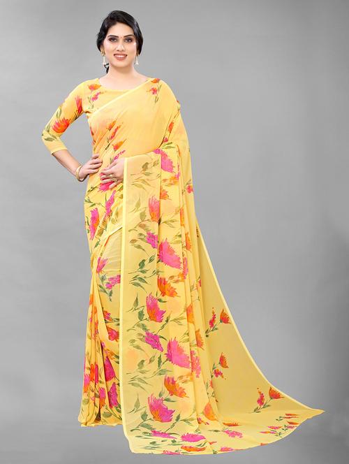 floral printed saree with blouse - 19198162 - Very Small Image - 1