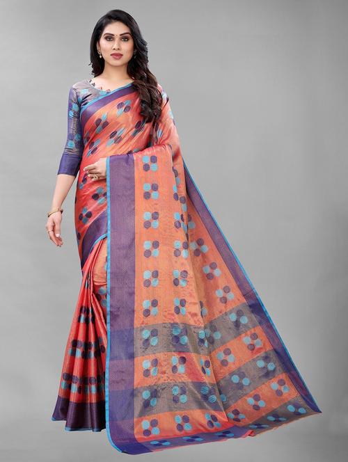 self design printed woven saree with blouse - 19198215 - Very Small Image - 1
