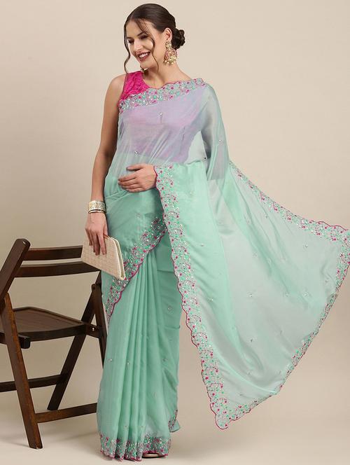 ethnic wear green color saree set with blouse - 19198286 - Very Small Image - 1