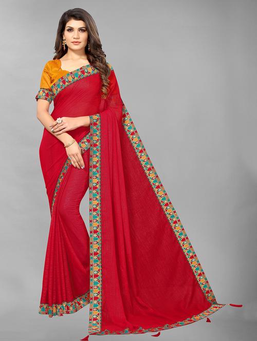 ethnic wear red color saree set with blouse - 19198344 - Very Small Image - 1
