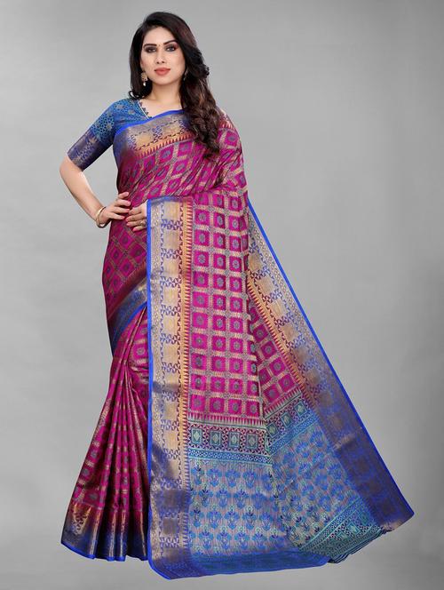 magenta self design saree with blouse - 19198369 - Very Small Image - 1