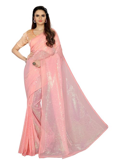 pink sequin detailed saree with blouse - 19198372 - Very Small Image - 1