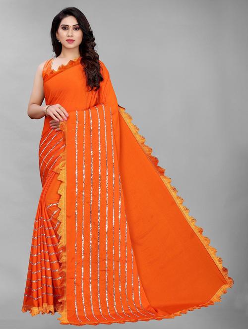 orange solid saree with blouse - 19198392 - Very Small Image - 1