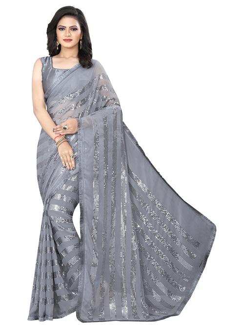 grey sequin detailed saree with blouse - 19198399 - Very Small Image - 1
