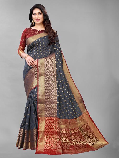 grey art silk kanjivaram saree with blouse - 19198414 - Very Small Image - 1