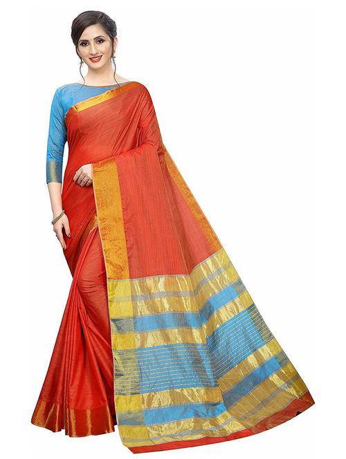 red solid saree - 19198425 - Very Small Image - 1