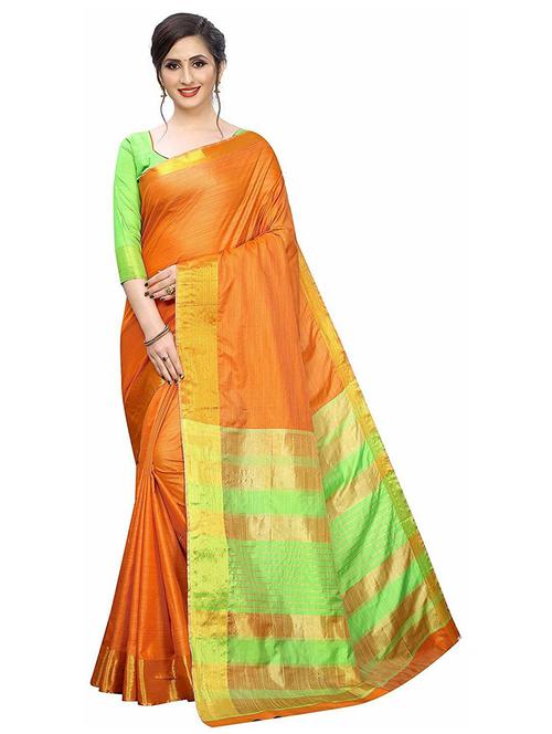 orange solid saree with blouse - 19198427 - Very Small Image - 1