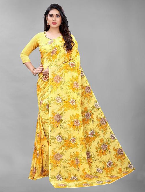 floral printed saree with blouse - 19198498 - Very Small Image - 1
