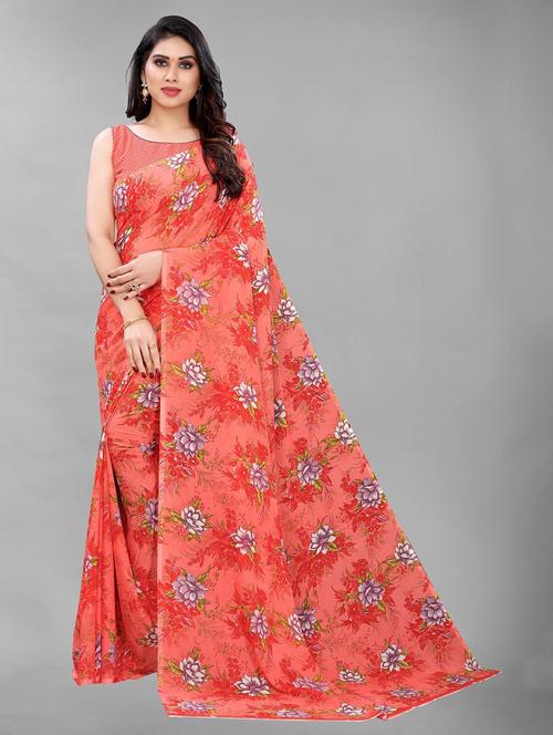 floral printed saree with blouse - 19198499 - Very Small Image - 1