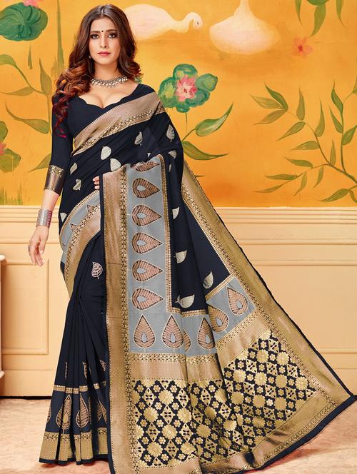 self design woven saree with blouse - 19198503 - Very Small Image - 1