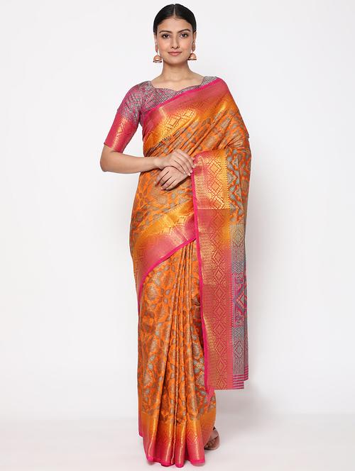 orange art silk patola saree with blouse - 19198516 - Very Small Image - 1