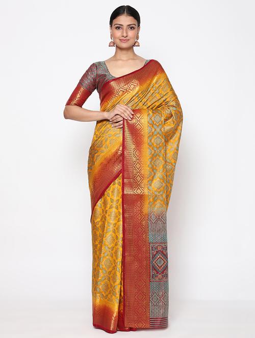 yellow art silk kanjivaram saree - 19198519 - Very Small Image - 1