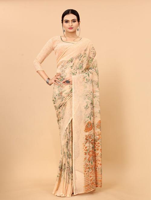 orange printed saree with blouse - 19198550 - Very Small Image - 1