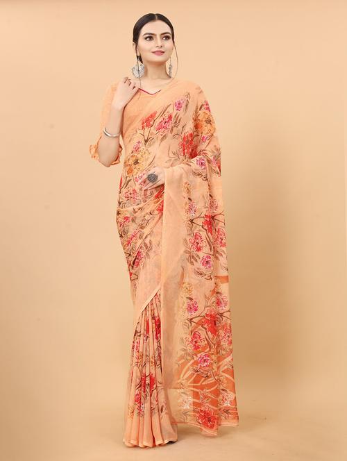 orange printed saree - 19198554 - Very Small Image - 1