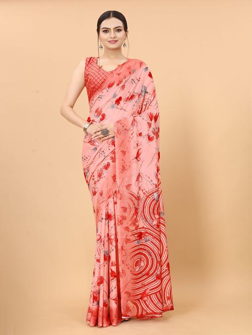 red printed saree with blouse - 19198557 - Very Small Image - 1