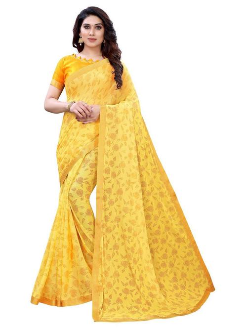 yellow printed saree with blouse - 19198559 - Very Small Image - 1