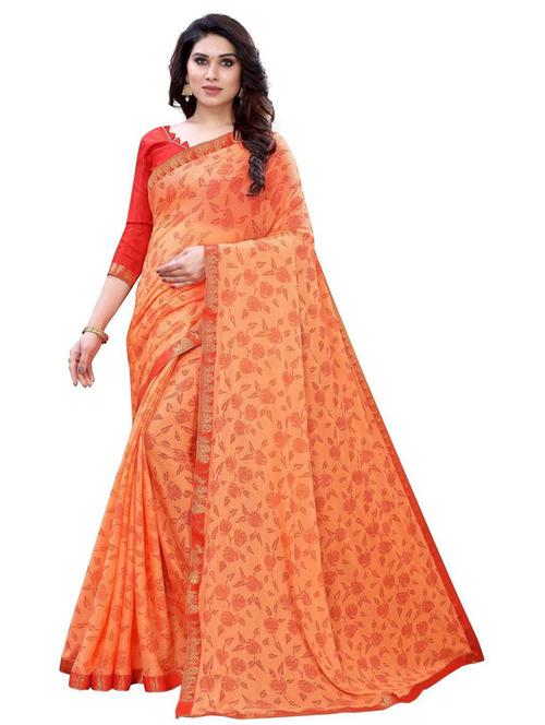 orange printed saree - 19198563 - Very Small Image - 1