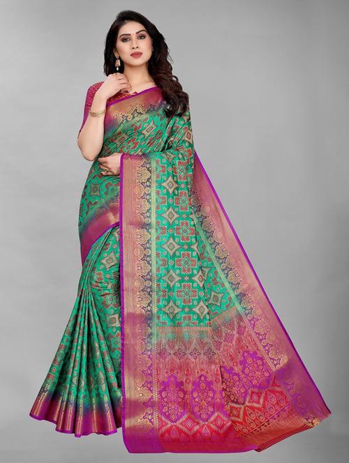 self design woven saree with blouse - 19198590 - Very Small Image - 1