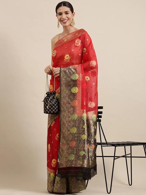 self design woven saree with blouse - 19198602 - Very Small Image - 1