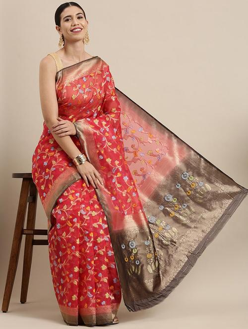 self design woven saree with blouse - 19198610 - Very Small Image - 1