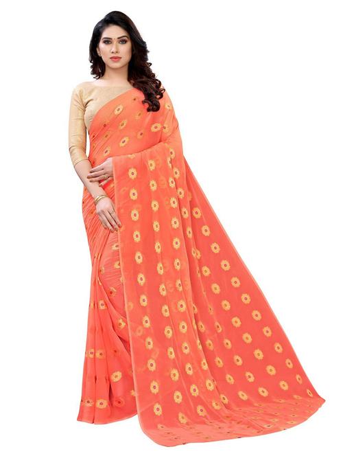 orange self design saree with blouse - 19198653 - Very Small Image - 1