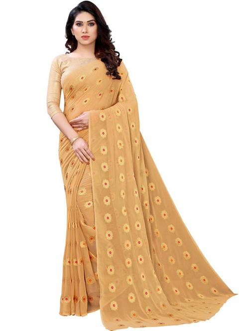 beige self design saree with blouse - 19198658 - Very Small Image - 1