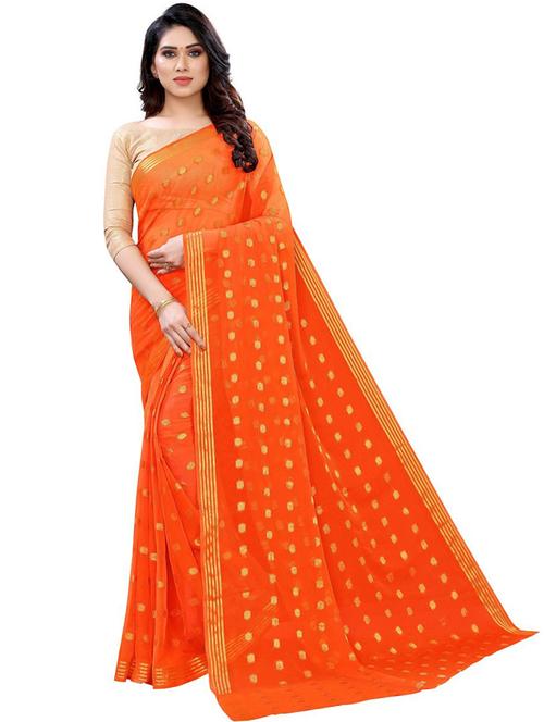orange self design saree with blouse - 19198660 - Very Small Image - 1