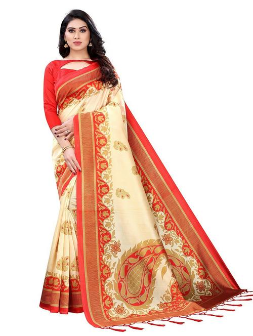 red self design saree with blouse - 19198693 - Very Small Image - 1