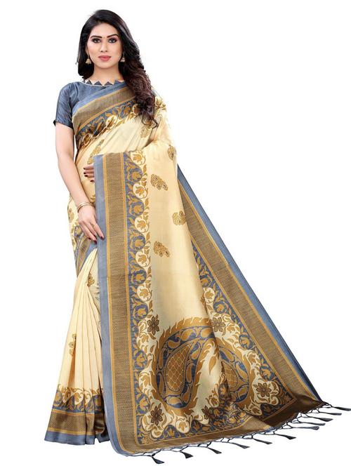 cream self design saree with blouse - 19198696 - Very Small Image - 1