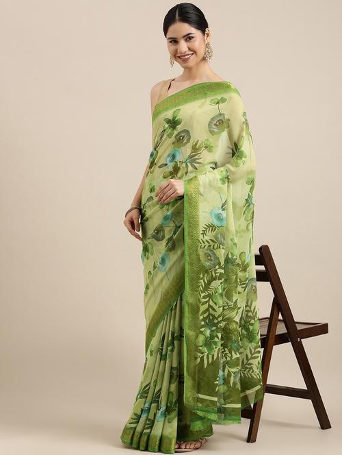 green printed saree with blouse - 19198745 - Very Small Image - 1