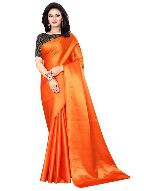 orange solid saree with blouse - 19198766 - Very Small Image - 1