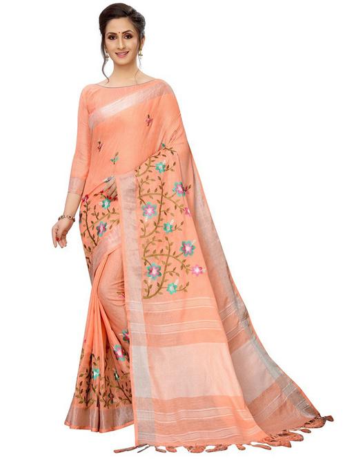 orange embroidered set saree with blouse - 19198800 - Very Small Image - 1
