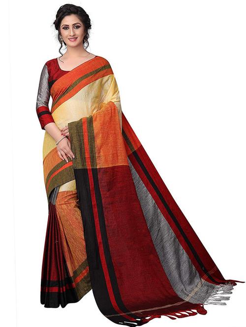 cream color blocked handloom saree with blouse - 19198805 - Very Small Image - 1
