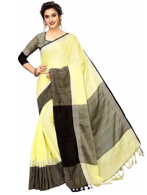 yellow self design saree with blouse - 19198835 - Very Small Image - 1