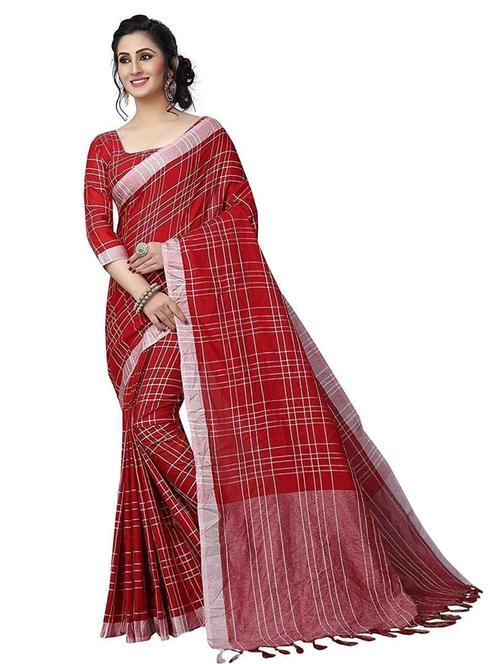 red check saree - 19198838 - Very Small Image - 1