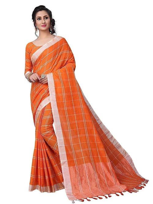 orange check saree with blouse - 19198846 - Very Small Image - 1
