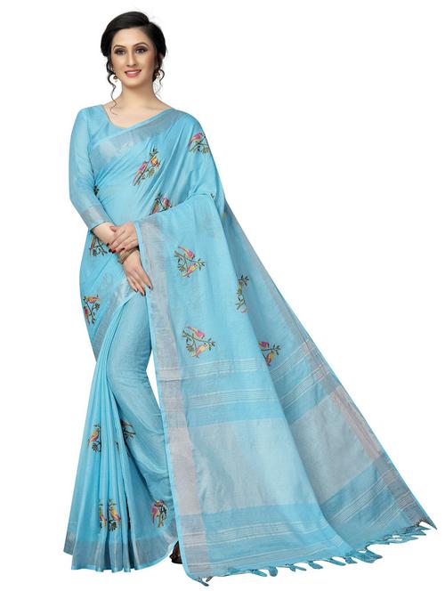 light blue embroidered saree with blouse - 19198852 - Very Small Image - 1