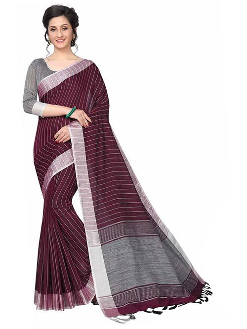 purple striped saree with blouse - 19198859 - Very Small Image - 1