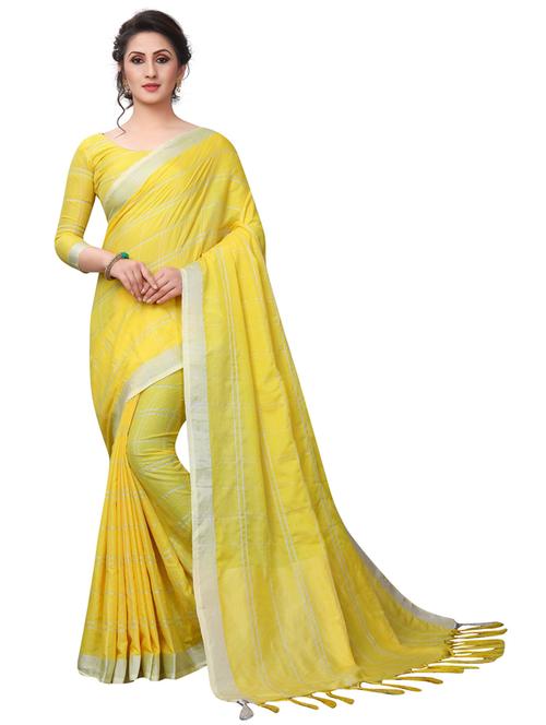 yellow check saree with blouse - 19198888 - Very Small Image - 1