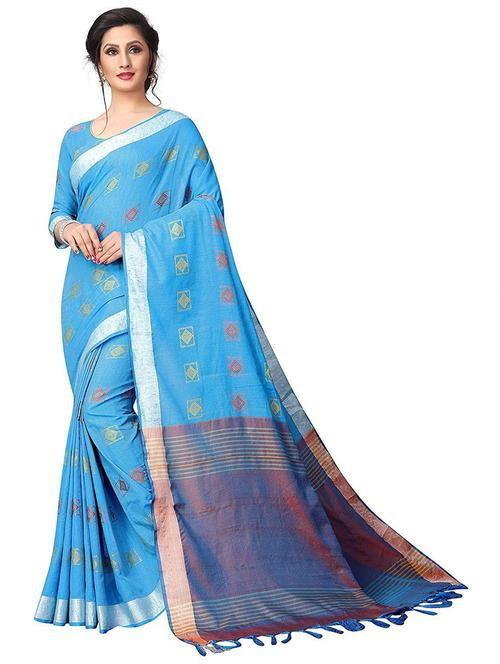 light blue self design saree with blouse - 19198889 - Very Small Image - 1