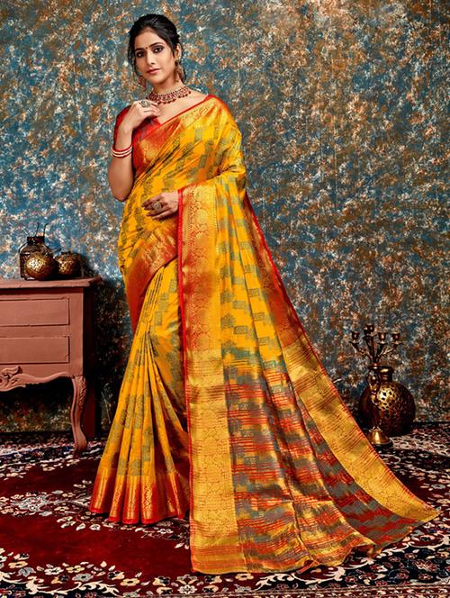 yellow self design saree - 19198915 - Very Small Image - 1