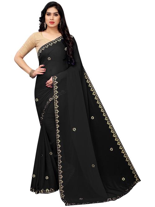 black solid saree with blouse - 19198917 - Very Small Image - 1