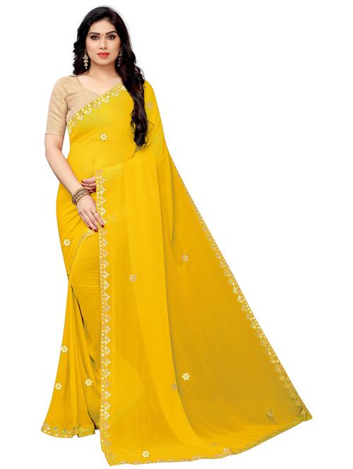yellow self design saree - 19198922 - Very Small Image - 1