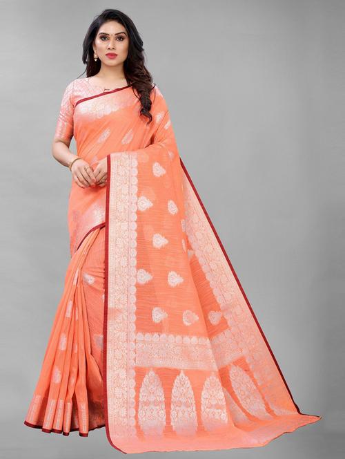 orange printed saree with blouse - 19198936 - Very Small Image - 1