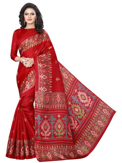 red printed saree with blouse - 19198960 - Very Small Image - 1