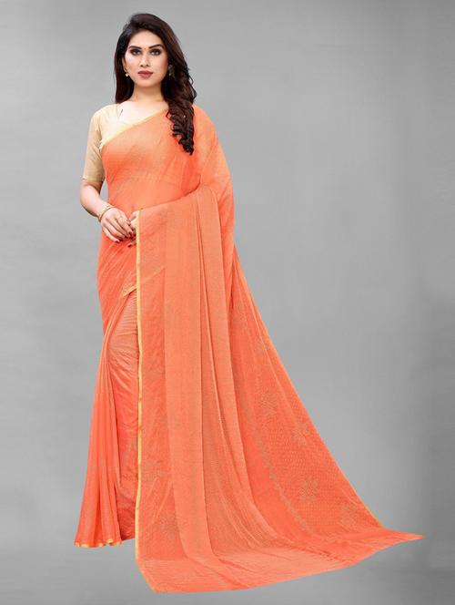 orange solid saree with blouse - 19198974 - Very Small Image - 1