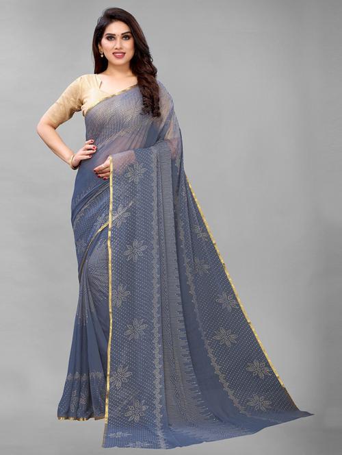 grey self design saree with blouse - 19198981 - Very Small Image - 1