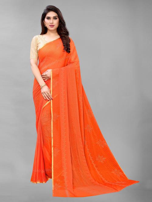 orange self design saree with blouse - 19198988 - Very Small Image - 1