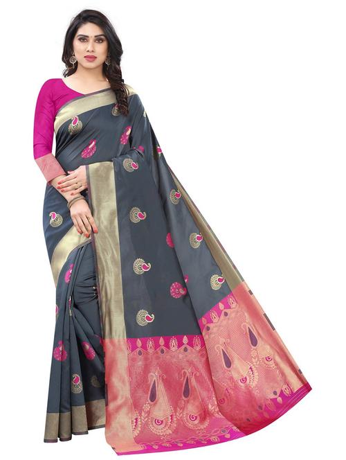 grey printed saree with blouse - 19199004 - Very Small Image - 1