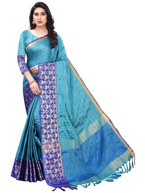light blue check saree - 19199024 - Very Small Image - 1